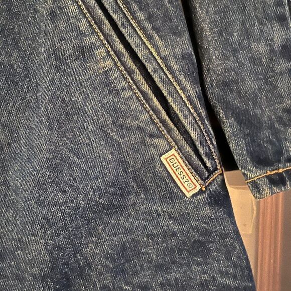 Guess Vintage Denim Jacket Double Breasted Metal Buttons Small 2 Pockets Blue - Picture 3 of 16